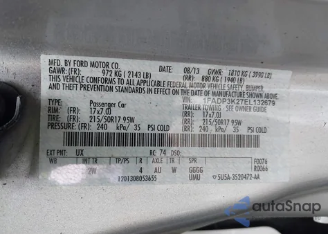 2014 Ford Focus Se from USA, damaged, VIN 1FADP3K27EL132679